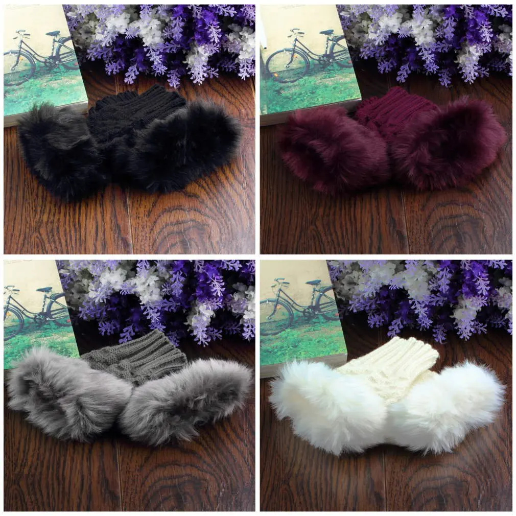 Новый Для женщин без пальцев Перчатки Симпатичные искусственного кролика Мех