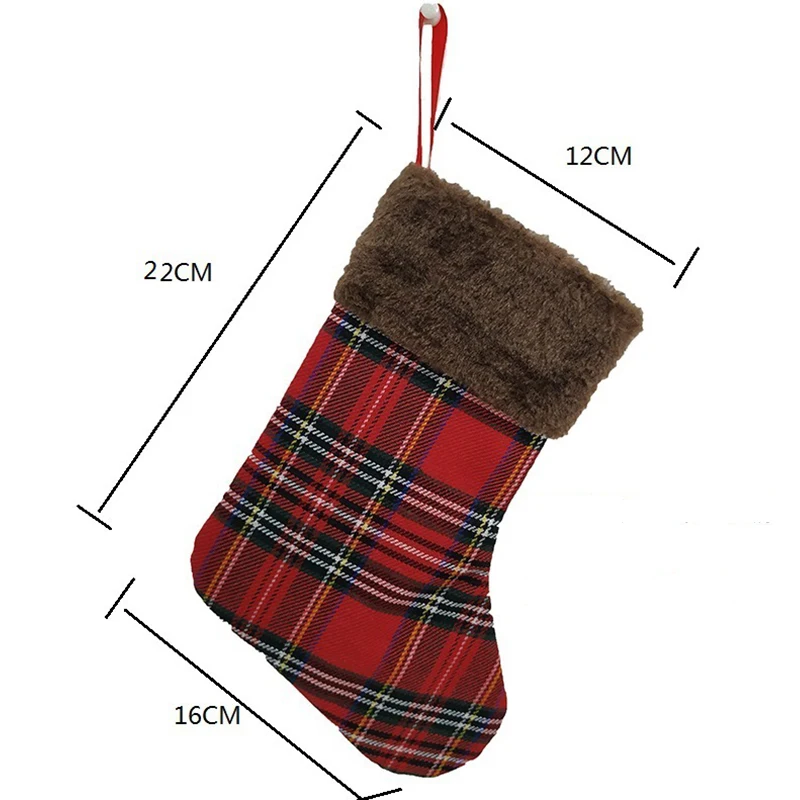 Santa Stocking 12 pcs Sacks Plush Christmas Stockings Buffalo Plaid Xmas Gift Bag Small New Year Decoration Socks | Дом и сад
