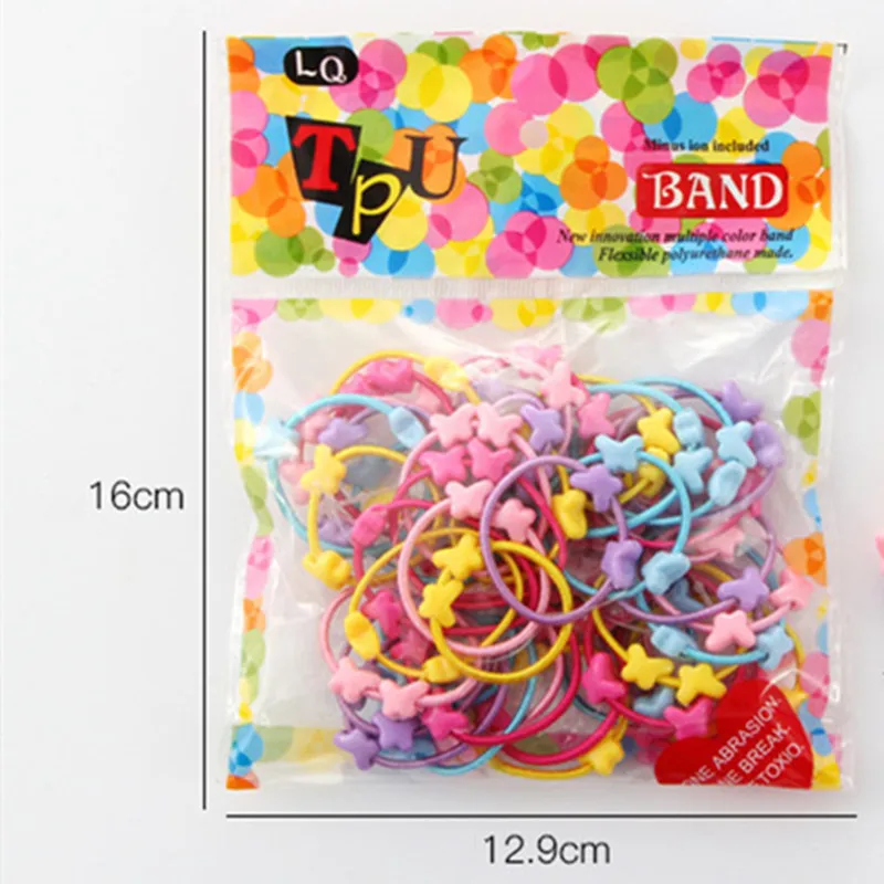 

50pcs/Lot Hair Accessories Cute Love Star Candy Elastic Hair Bands For Girl Kid Ponytail Holder Rubber Band Headbands Scrunchies