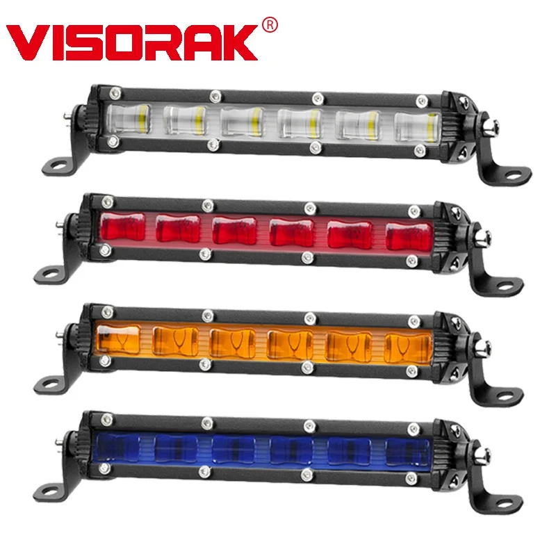 VISORAK 7 Inch 12V 24V Amber Red Blue Motorcycle Slim LED Light Bar For Bicycle Car SUV 4x4 4wd Jeep Hummer Pickup Truck Lorry