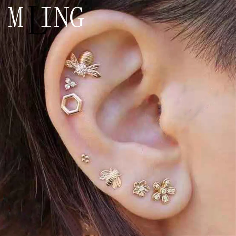 MLING 7 шт./компл. Винтажные серьги-гвоздики из золотого сплава с кристаллами модные