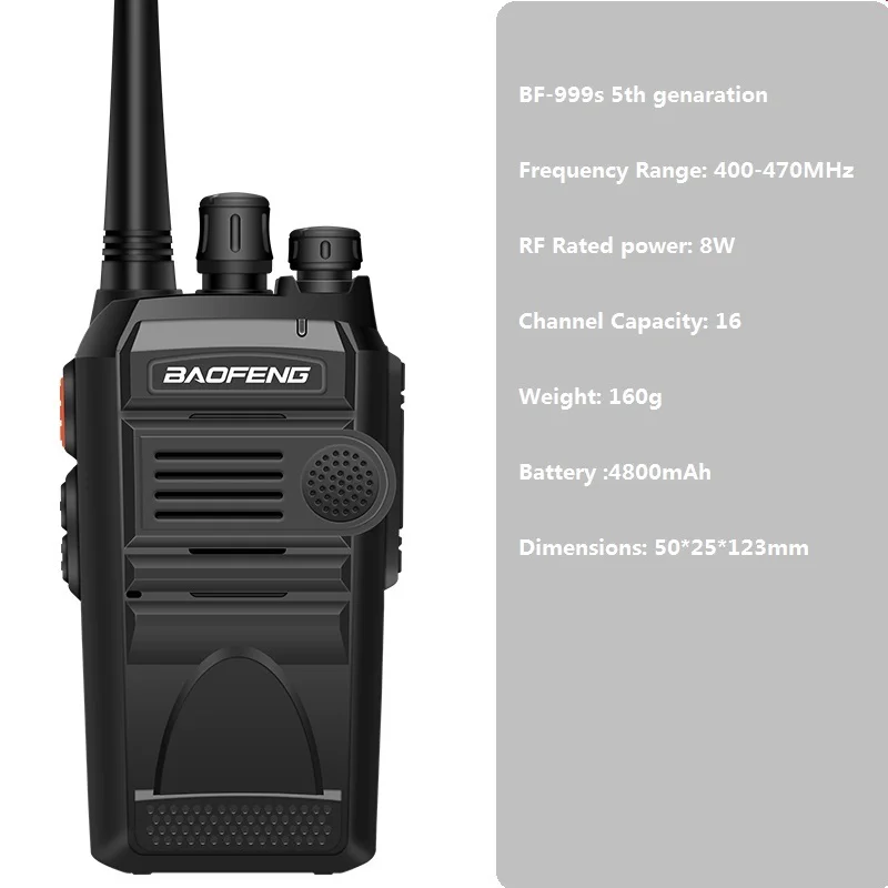 Рация Baofeng BF-999S двухсторонняя 8 Вт/4800 мАч радиостанция CB FM-приемопередатчик рация 2
