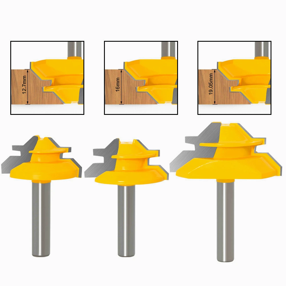 

3Pcs 45 Degree Tongue Groove Joint Router Bit Set 6 To1/2 Frame Mortising Wood Milling Cutter Woodworking Carbide-tipped Tools