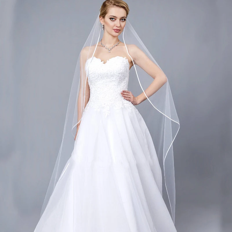 

Bridal Veils wedding One Layer Tulle Without Comb Satin Edge