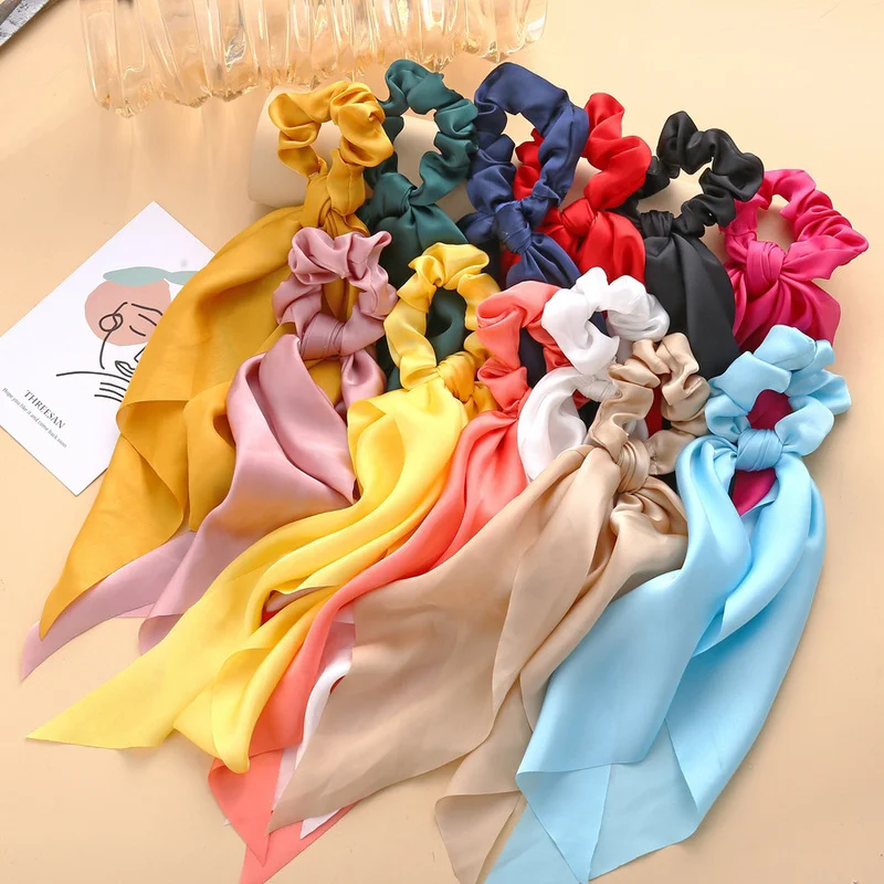 

New Headband Candy Color Women Hair Scrunchie Bows Ponytail Holder Hairband Bow Knot Scrunchy Girls Hair Ties Hair Accessories