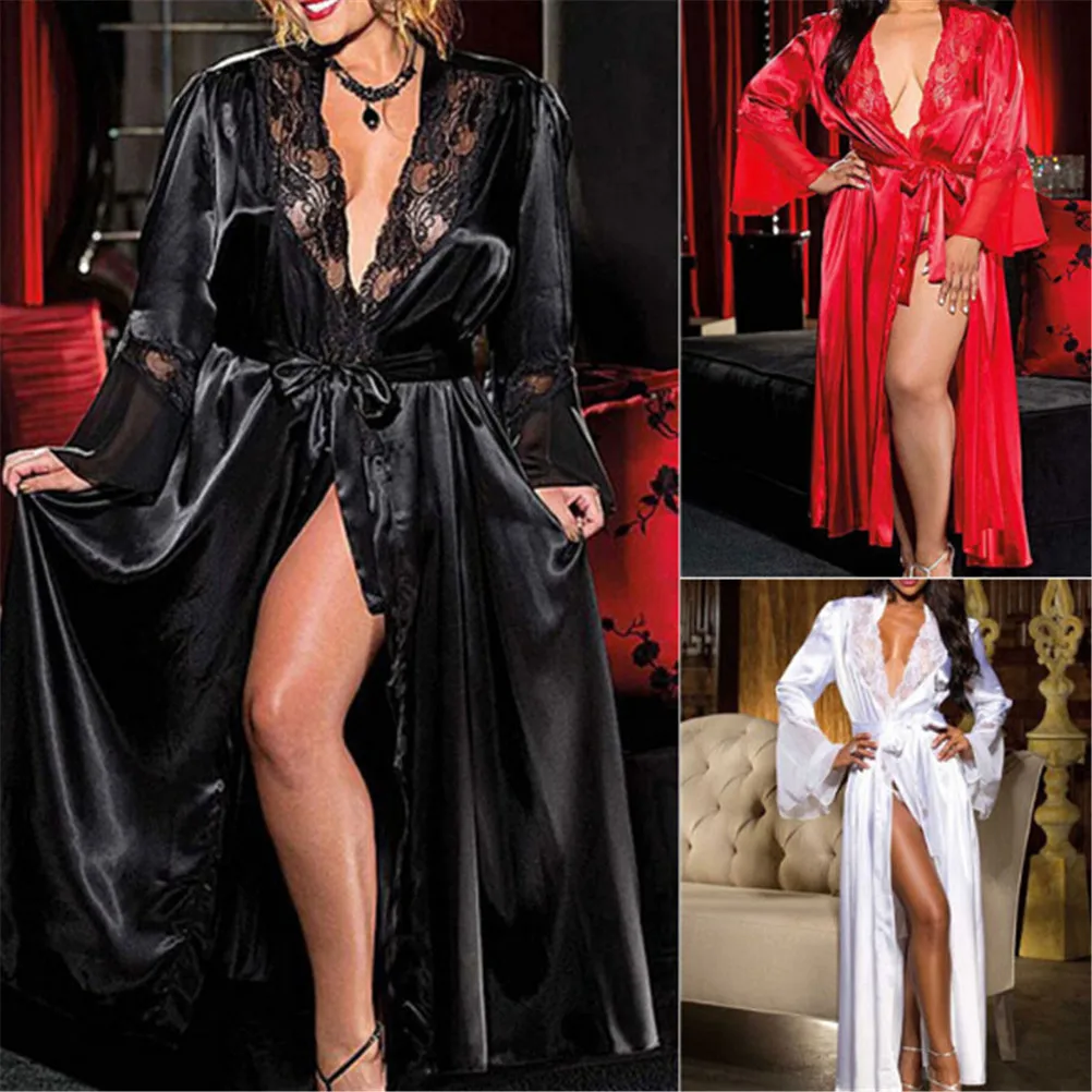 

Women Long Silk Kimono Dressing Gown Bath Robe Babydoll Lingerie Nightdress