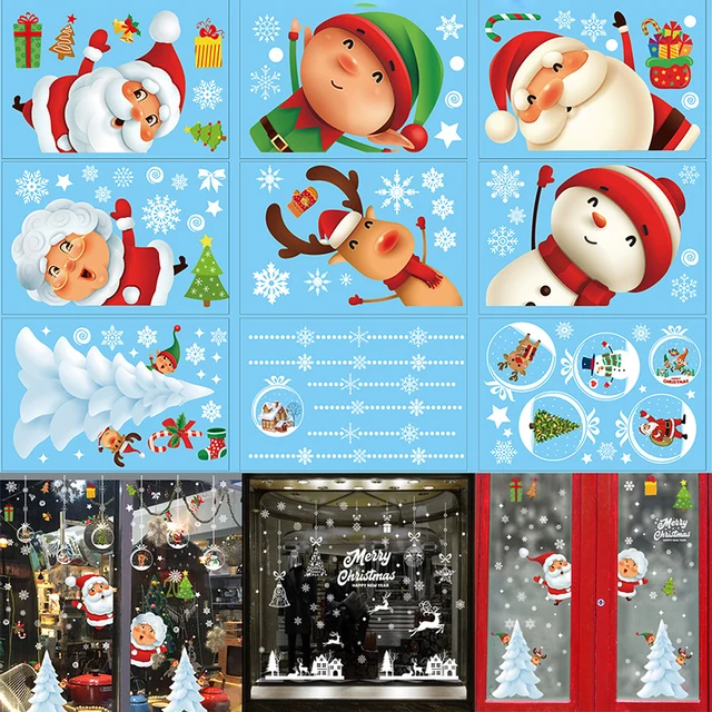 19 Kinds Of Window Glass Stickers Santa Claus Elk Gifts Electrostatic Stickers Window Decorations 8