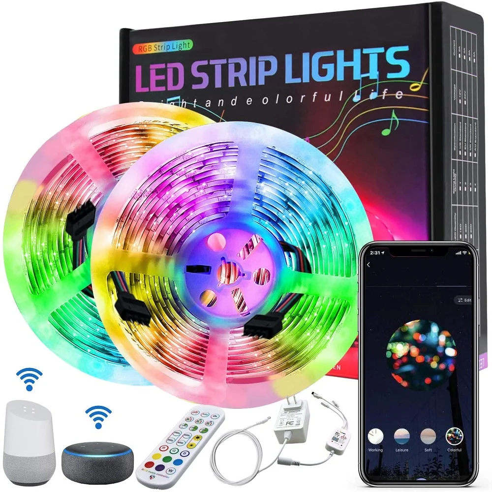 RGB SMD5050 Tuya WiFi умная музыкальная Светодиодная лента цветная светодиодные фонари 5 м