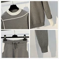 Womans ciepły kombinezon z dzianiny dres o-Neck sweter zestaw swetrów spodnie Plus rozmiar dzianiny strój sportowy jesień zima dwuczęściowy S