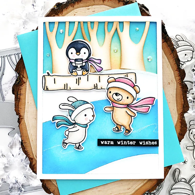 

Clear Stamp With Cutting Die Skiing Animals Penguin Elk Deer Scrapbooking Ppaer Cards Handcraft Cuts Stencil DIY Handbook Paper