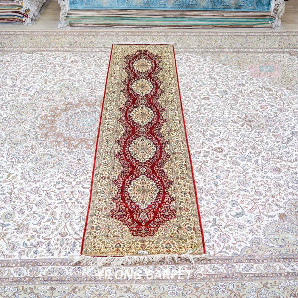 Yilong 2 5 &quotx 10&quot Персидский Шелковый ковровая дорожка красное медальон изысканная