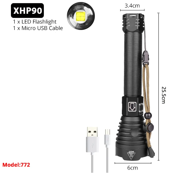 3000LM вспышка светильник светодиодный XHP90 XHP70.2 масштабирования Фонарь Кемпинг лампы 18650 26650 самый мощный USB Перезаряжаемые Тактический светильник XHP50 - Испускаемый цвет: Package G