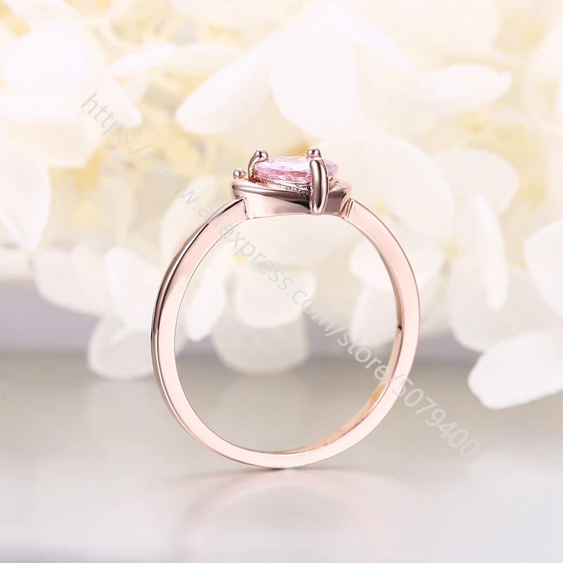 

Synthetic pink heart shape crown ring rose gold color plated cubic zirconia rings tiny cute ring for girl wedding ring