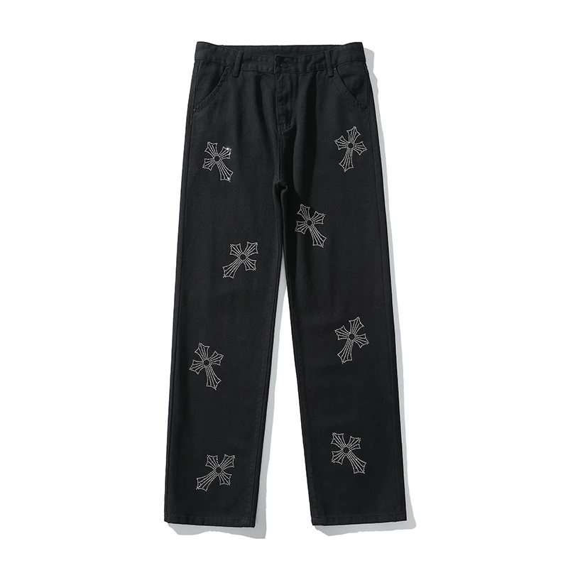 

Harajuku Retro Cross Diamond Pants Loose Straight Men and Women Oversize Casual Baggy Track Pants High Street Vibe Trousers