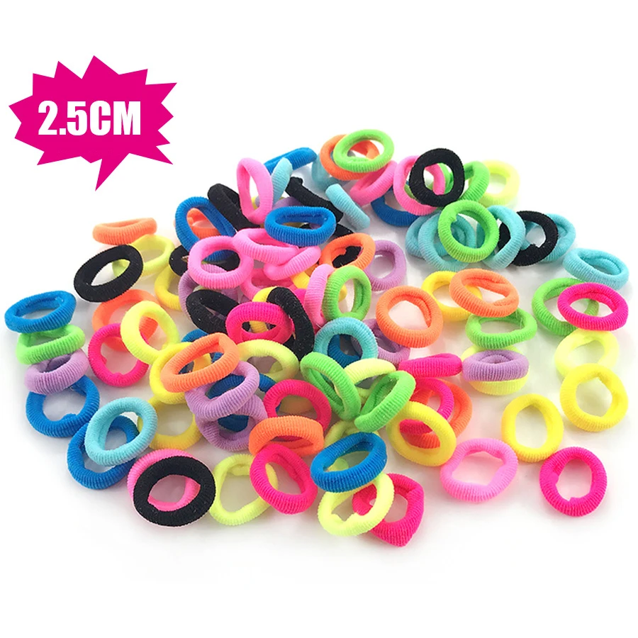 100PCSBag MIni Hair Ring Towel Hair Rope High Elastic Seamless Fluorescent Colorful Hairband Rubber Bands Baby Hair Accessories