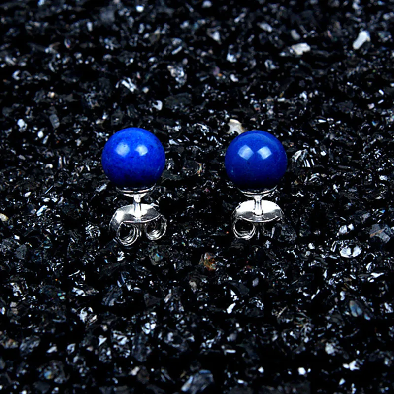 925 пробы серебряные серьги с лазуритовыми бусинами серьги-гвоздики для женщин