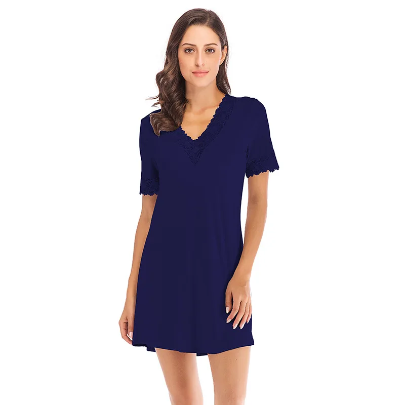 

Sexy V-neck Nightdress New Arrival Robe Women's Gecelik Loose Homewear Short Sleeve Lingerie Lace Nightgown Charming Sleepwear