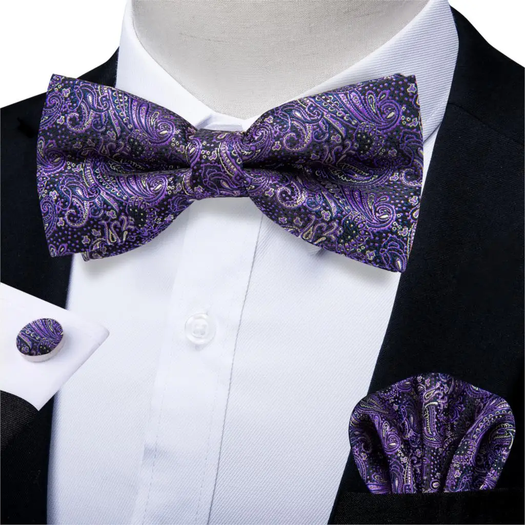 Фиолетовый Шелковый галстук бабочка с узором пейсли для свадебной вечеринки