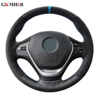 Сшитый вручную чехол рулевого колеса автомобиля, черная замша из натуральной кожи для BMW F20 F21 F22 F30 F23 F31 F34