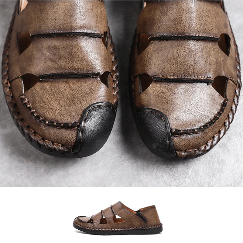 

REETENE Outdoor Men Sandals Leather Casual Men Shoes Soft Walking Men Loafers High Quality Breathable Zapatilla Hombre Ayakkabi
