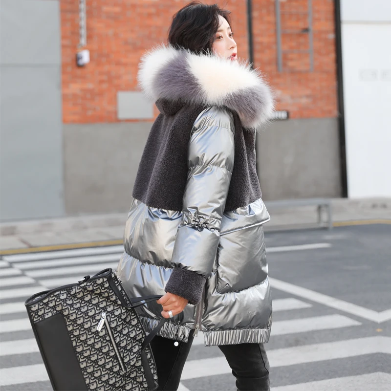 Зимняя парка с большим меховым воротником Женский утепленный пуховик длинное