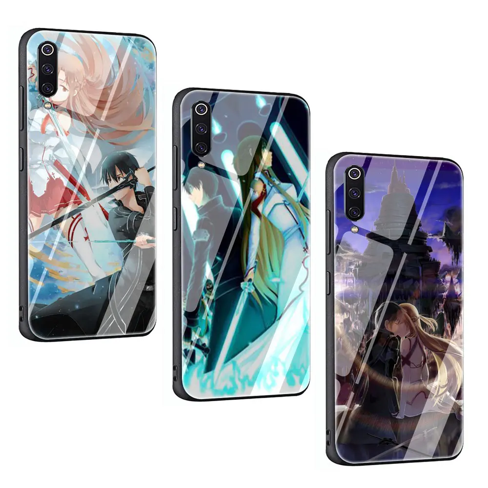 Мультяшный Меч Art Online Anim закаленное Стекло телефона Футляр для Redmi 4x 6A Примечание 5 6 7 Pro Xiaomi Mi 8 Lite A1 A2 5X6X9