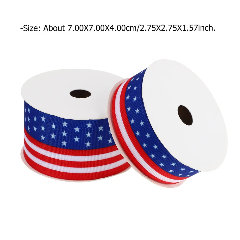 

2 Rolls Holiday Ribbons Fashion Gift Packing Ribbon American Flag Pattern Ribbon