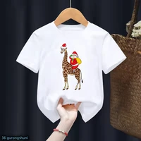 santa riding giraffe print t shirt tops for girlsboys funny kids clothes christmas gift tshirt harajuku kawaii children shirt
