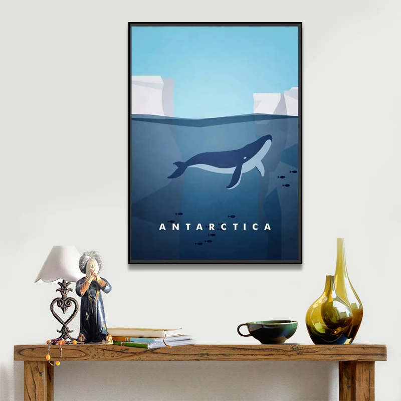 

Home Decorative Canvas Antarctica Travel HD Prints Cartoon Shark Paintings Modular Pictures Wall Art Poster Artwork No Framed