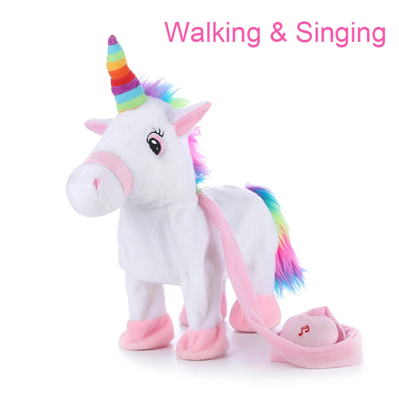 Детские электронные мягкие игрушки единорога для прогулок и пения большие