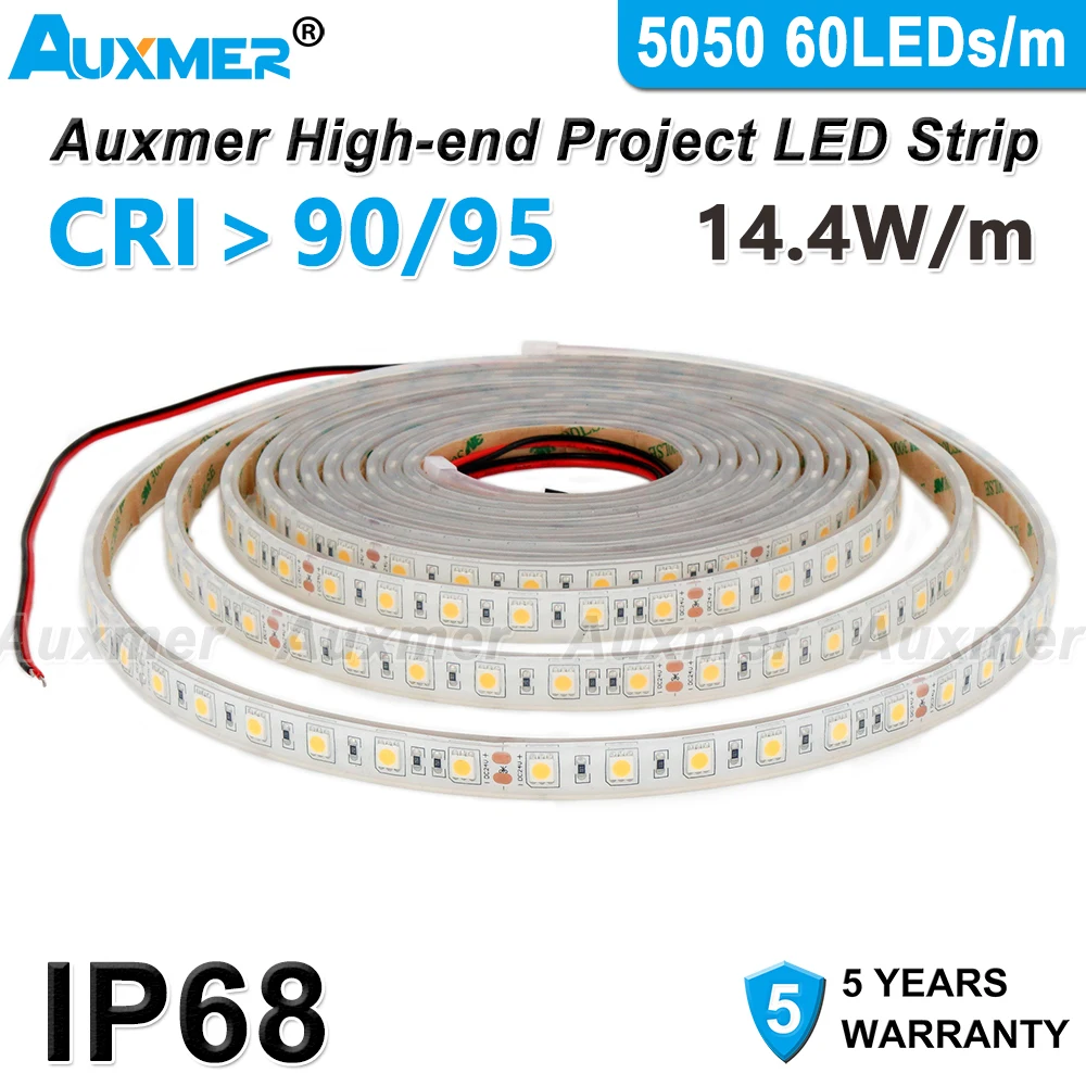 Светодиодная лента 5050 60LED s/m CRI95 CRI90 IP68 12 В/24 В постоянного тока 300