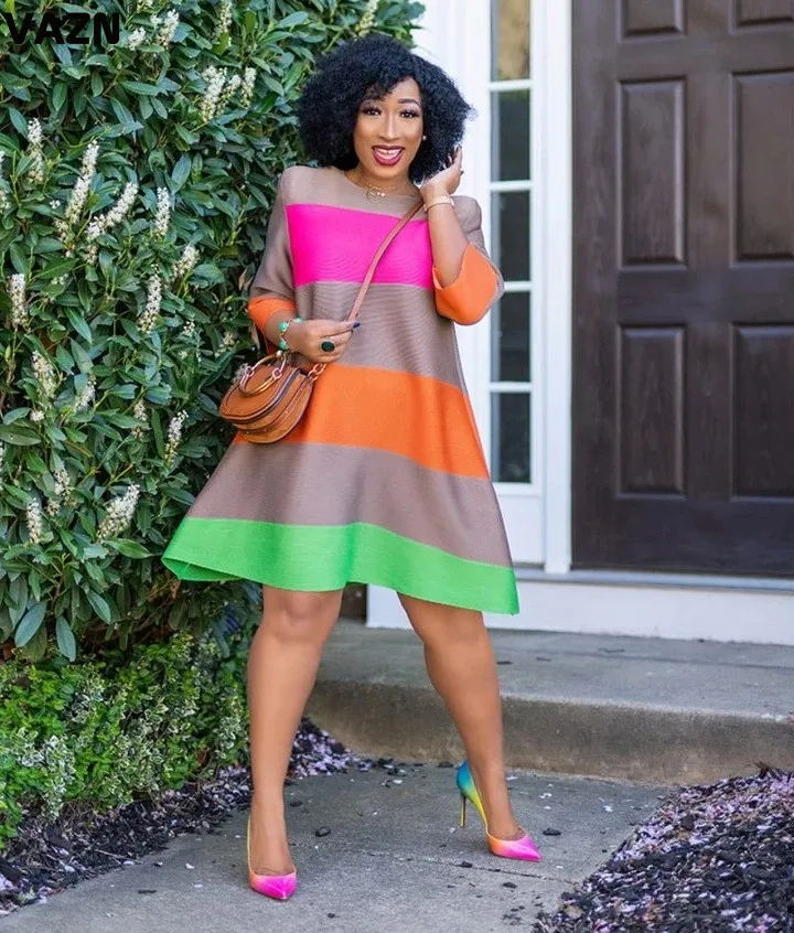 Женское платье-трапеция с длинным рукавом VAZN разноцветное ТРАПЕЦИЕВИДНОЕ ПЛАТЬЕ