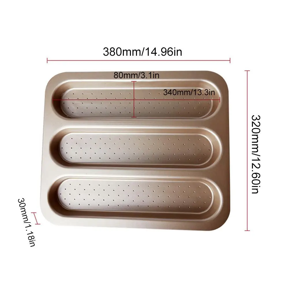 

Steel Baguette Pan Non-Stick Perforated 3 Loaf French Bread Baking Mold Pan Forms Hot Dog Molds Baking Liners Mat Bread Mould