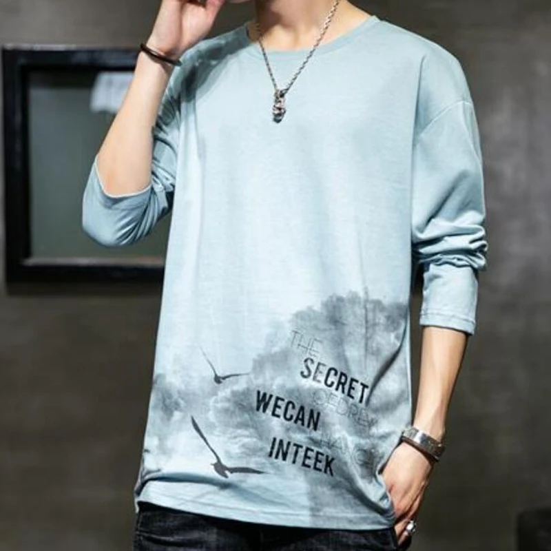 Bridgewater на лето-осень тонкая мужская футболка с длинным рукавом и круглым вырезом