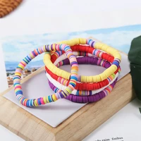 ethnic style beach mixed color soft ceramic bracelet round beaded flake bracelet rainbow color fashion summer girl jewelry