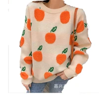 knit sweater women 2021 new autumn and winter wear round neck loose lazy hedging print long sleeved fashion clothes m66
