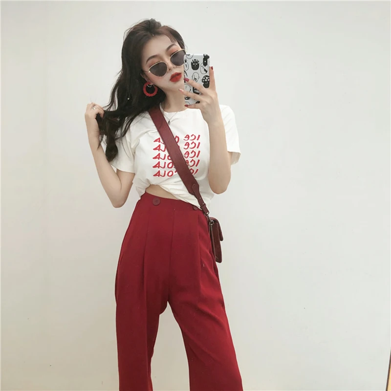 Осенние эластичные свободные широкие брюки с высокой талией женские