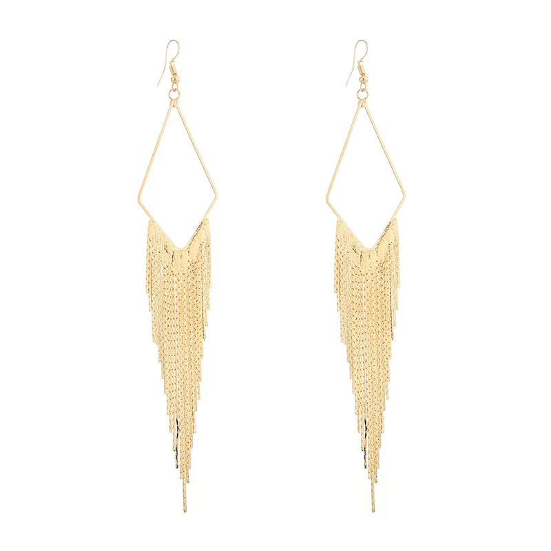 

Fashion Gold Color Long Tassel Dangle Earrings Jewelry Vintage Metal Statement Fringe Earrings Charm Drop Big Earing for Women