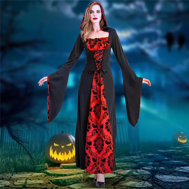 Женское платье большого размера винтажное длинное в стиле ведьмы для Хэллоуина