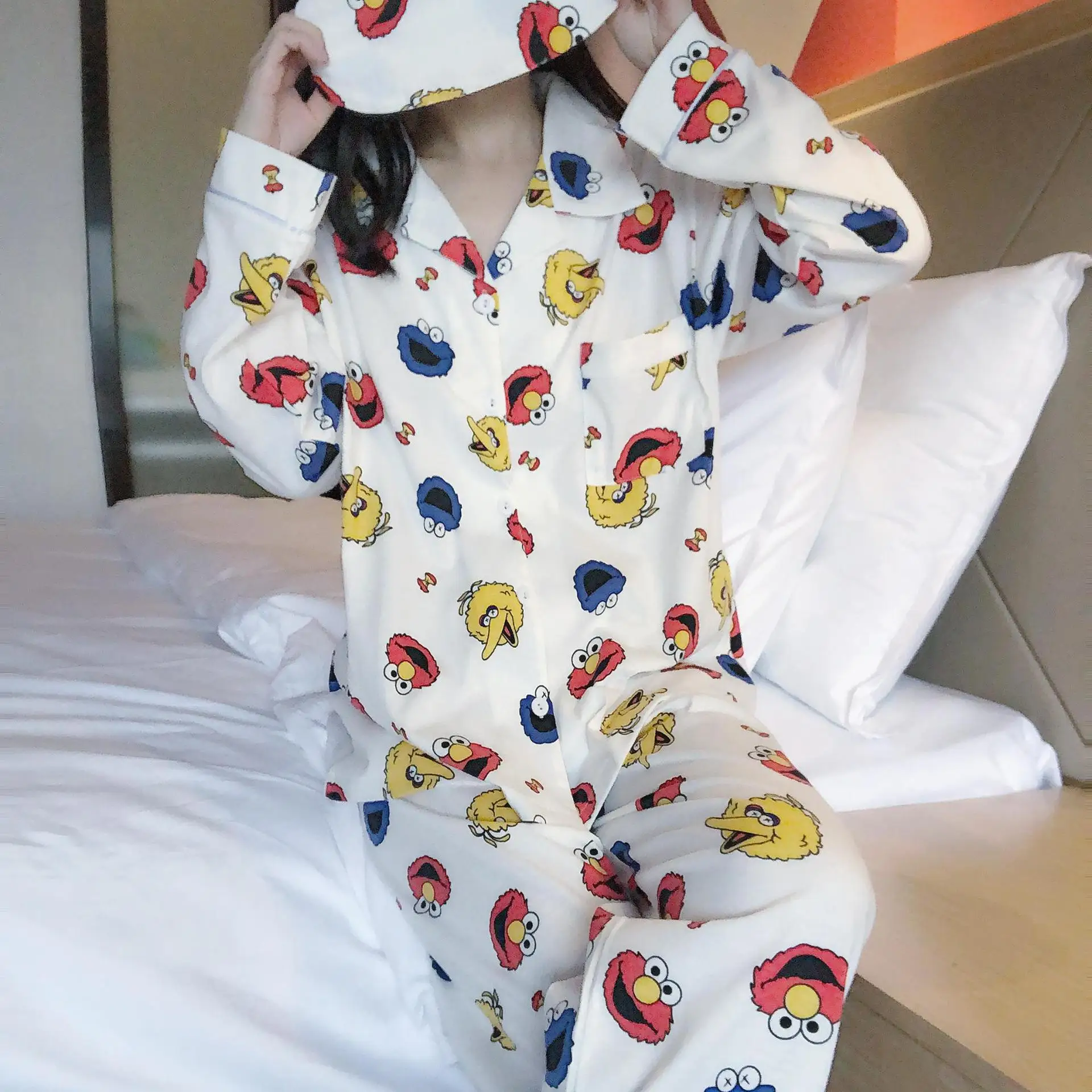 Пижама с длинным рукавом персонажем из мультфильма уличная птица Сезам теплая