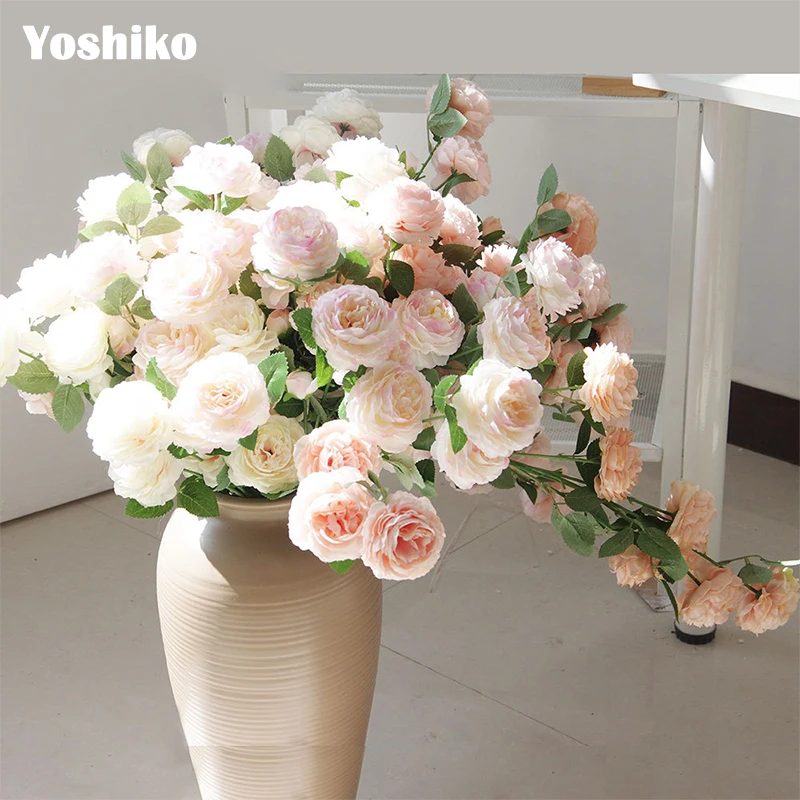 5 шт. для свадьбы Искусственные цветы Букет Роза Пион 3 цветок с головками DIY