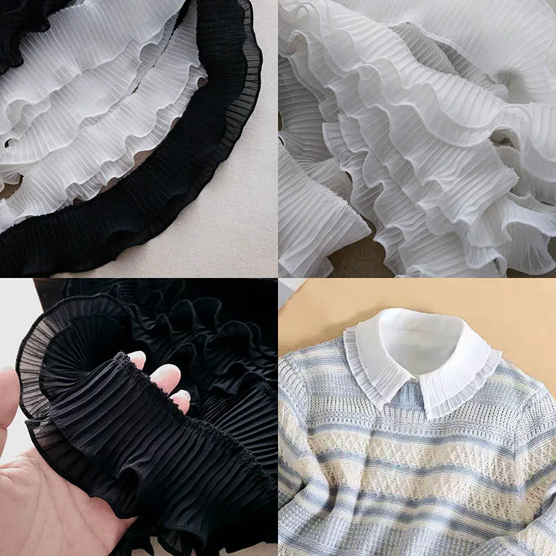 2 слоя плиссированного кружева, 3 м/лот, 7 см, высокая температура, шифоновая кукла, накладной воротник, манжеты, аксессуары для детского платья, X773