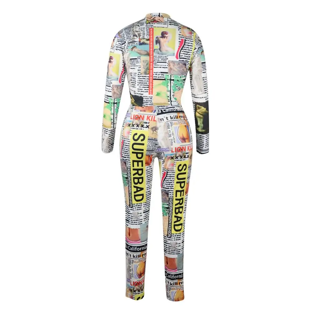 Осенний комплект для газета письмо с принтом женская футболка длинными рукавами