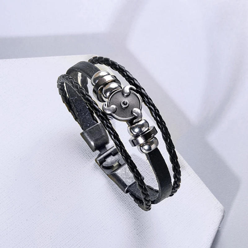 Винтажный многослойный Плетеный Кожаный браслет панк античное серебряное