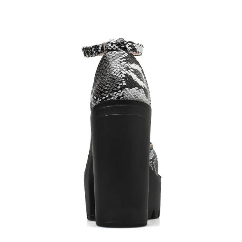 Женские туфли на высоком каблуке повседневные с пряжкой черные закругленным