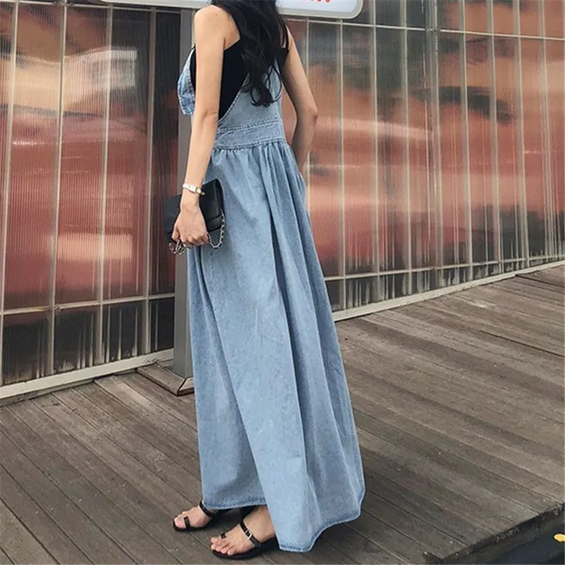 

2021 Hot-selling Women Denim Overalls Streetwear Loose Pocket Jumpsuits Style Vintage Wide Leg Jeans Rompers