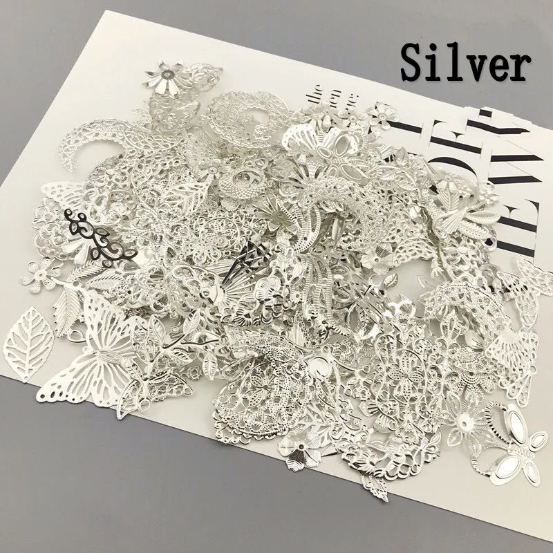 

30Pcs Random Mixed Shape Filigree Wraps Connectors Metal Crafts Gift Hair Jewelry Accessories Ancient Decorative Findings