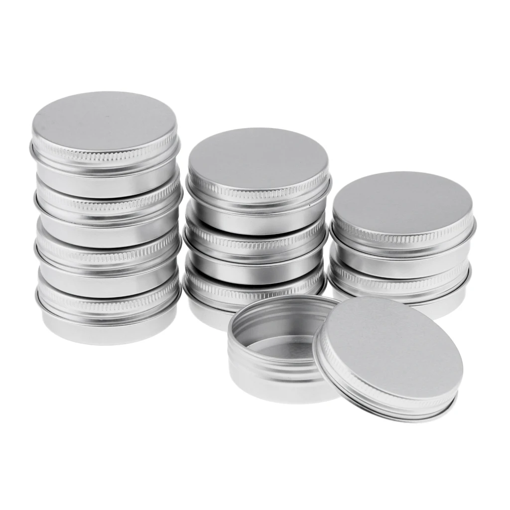 

10 Empty Aluminum Tins Cans Container Jars w/ Screw Lids - 30g