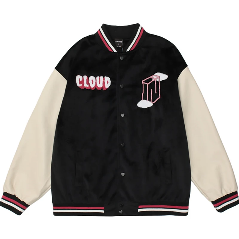 

Мужская бархатная куртка из искусственной кожи с вышивкой букв, контрастная Женская бейсбольная форма, мужские винтажные свободные куртки ...