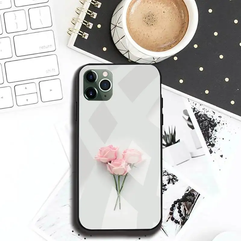 rose pink flower phone case tempered glass for iphone 11 pro xr xs max 8 x 7 6s 6 plus se 2020 case free global shipping
